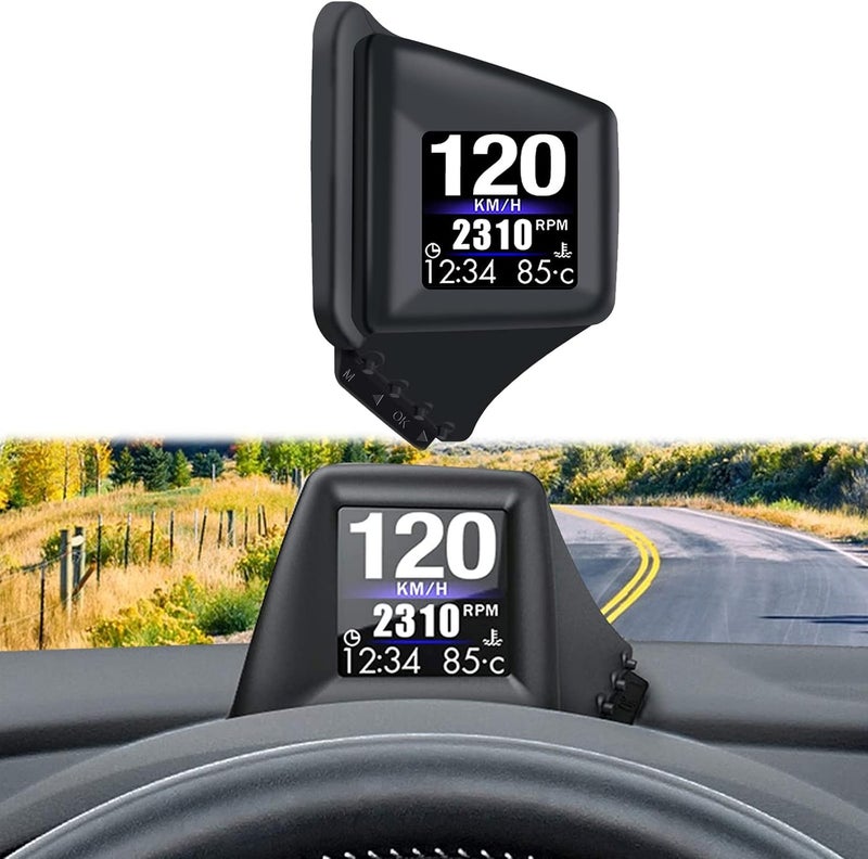 Geloo Car HUD Head Up Display, OBD2 HUD Display with OBDII GPS Dual System OBD2 Speedometer Gauge 8 Modes Multifunction Gauge Dashboard Display Smart Gauge can Installed Dashboard or A-Pillar Trim - Image 1