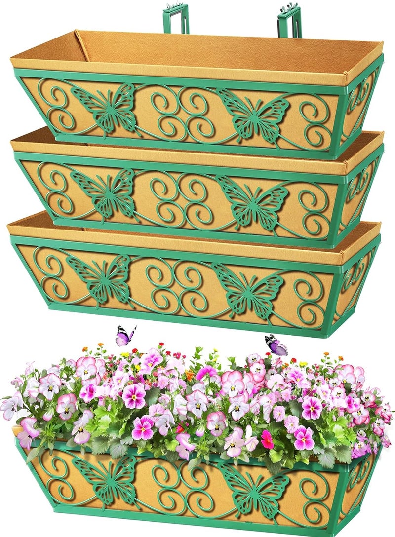 Karlliu 4 Pack 24 Inch Window Boxes Planters Railing Planter Box with Adjustable Brackets for Porch Fence Patio Balcony Hanging Flower Baskets with Woven Fabric for Outdoor Garden Decor - Green - Image 1
