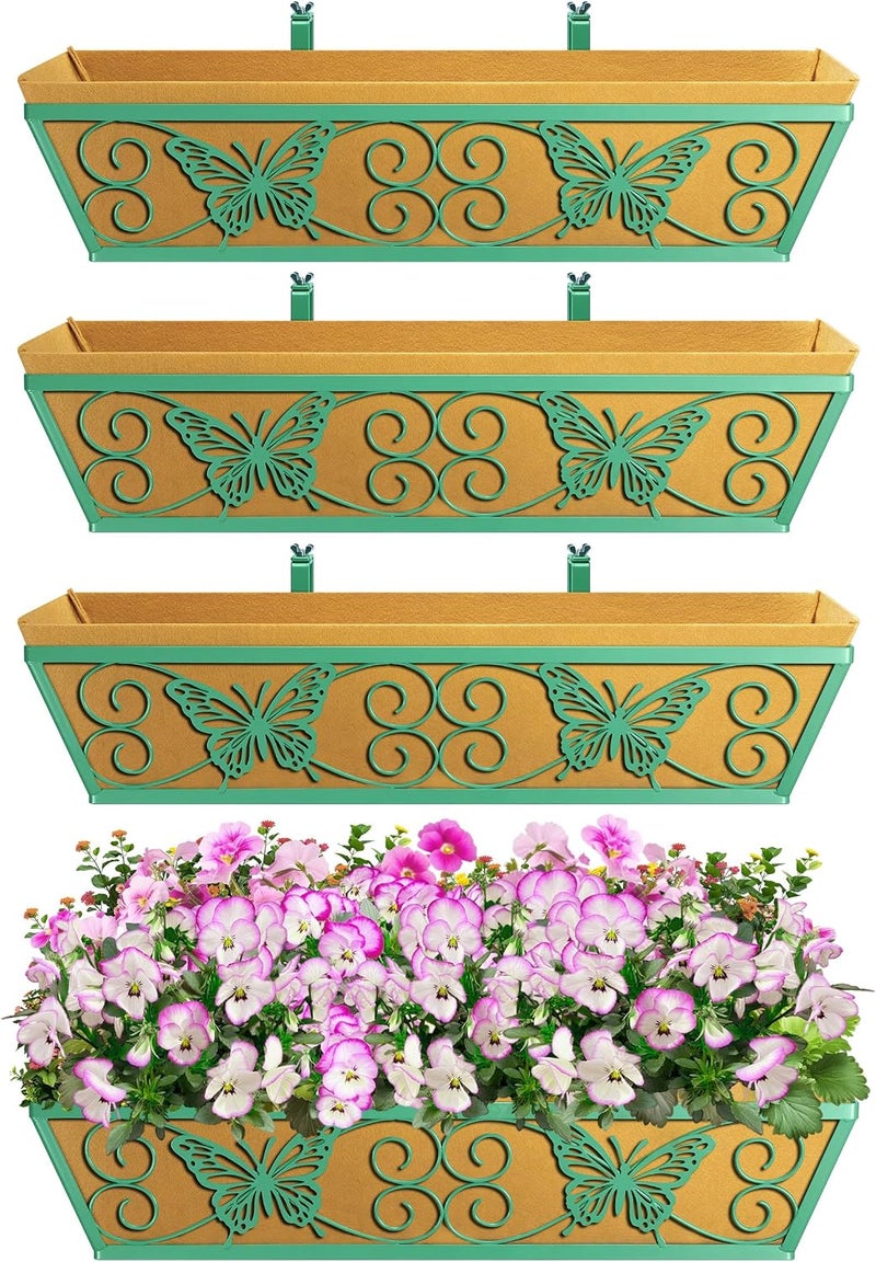 Karlliu 4 Pack 24 Inch Window Boxes Planters Railing Planter Box with Adjustable Brackets for Porch Fence Patio Balcony Hanging Flower Baskets with Woven Fabric for Outdoor Garden Decor - Green - Image 5