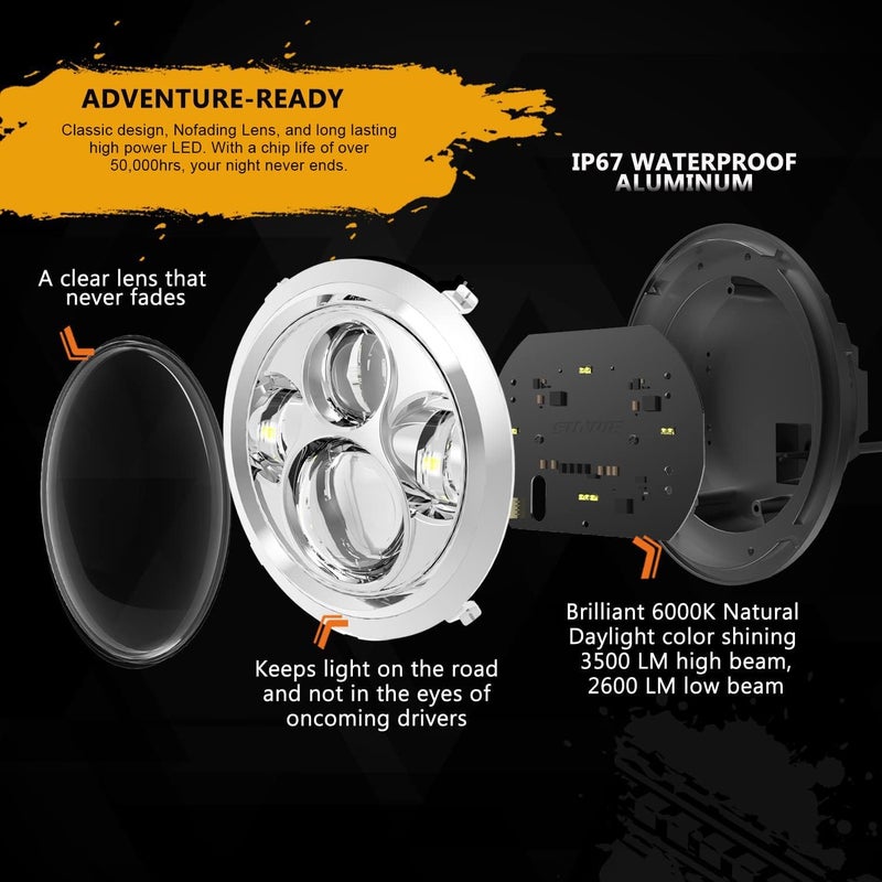 SUNPIE 7 Inch Headlight Kit for Harley Davidson Motorcycles with Mounting Bracket - Image 4