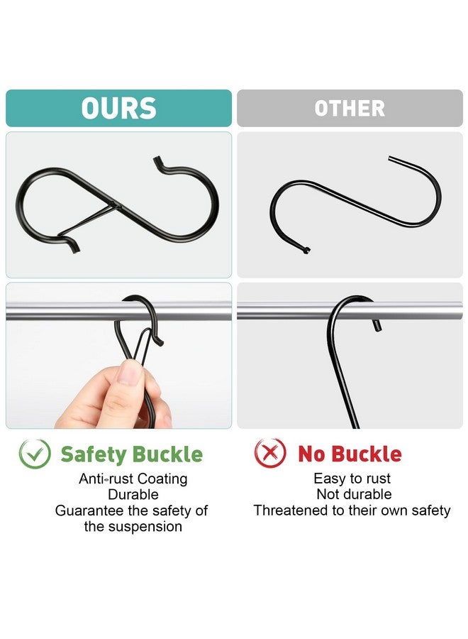 Navona 12 Pcs S Hooks for Hanging Heavy Duty, 3.5-inch Heavy Duty Metal S Hook, Closet Hooks with 0.5-inch Safety Buckle, S Hook for Hanging Plants, Kitchen Utensil, Pot, Pan, Bags - Image 5