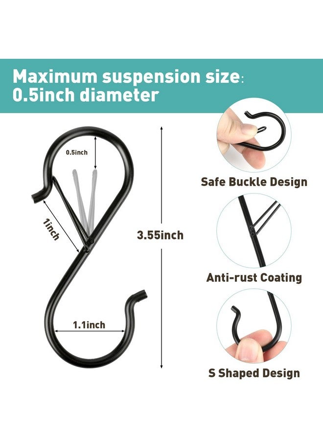 Navona 12 Pcs S Hooks for Hanging Heavy Duty, 3.5-inch Heavy Duty Metal S Hook, Closet Hooks with 0.5-inch Safety Buckle, S Hook for Hanging Plants, Kitchen Utensil, Pot, Pan, Bags - Image 2