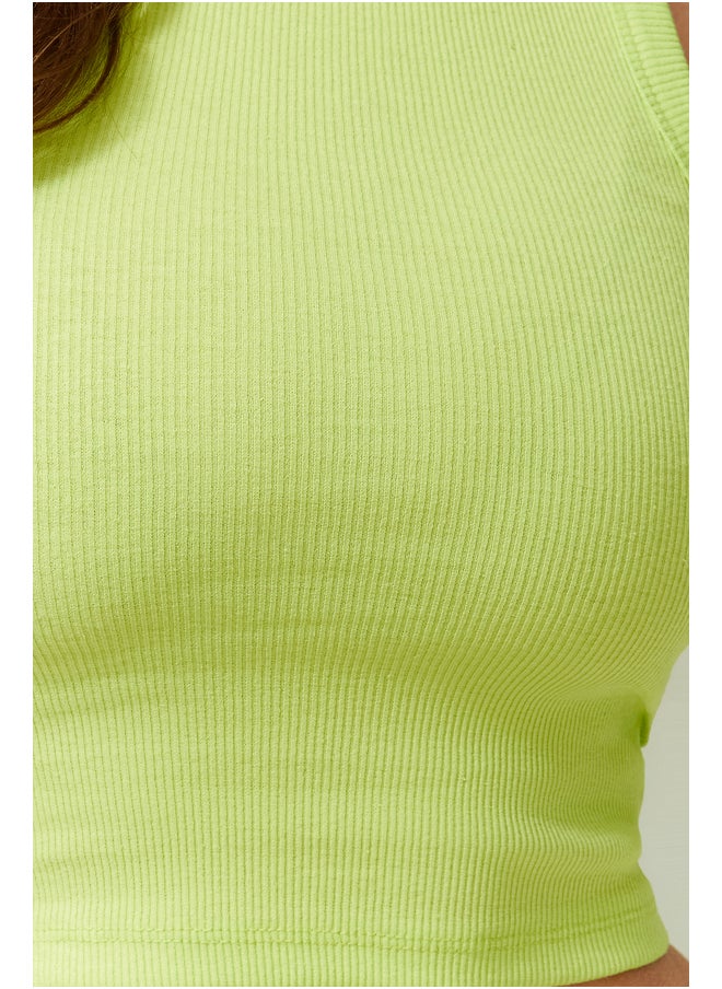 trendyol Neon Green Halter Neck Ribbed Flexible Knitted Tank Top TWOSS24AL00047  - Image 3