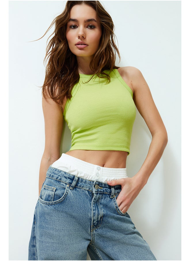 trendyol Neon Green Halter Neck Ribbed Flexible Knitted Tank Top TWOSS24AL00047  - Image 4