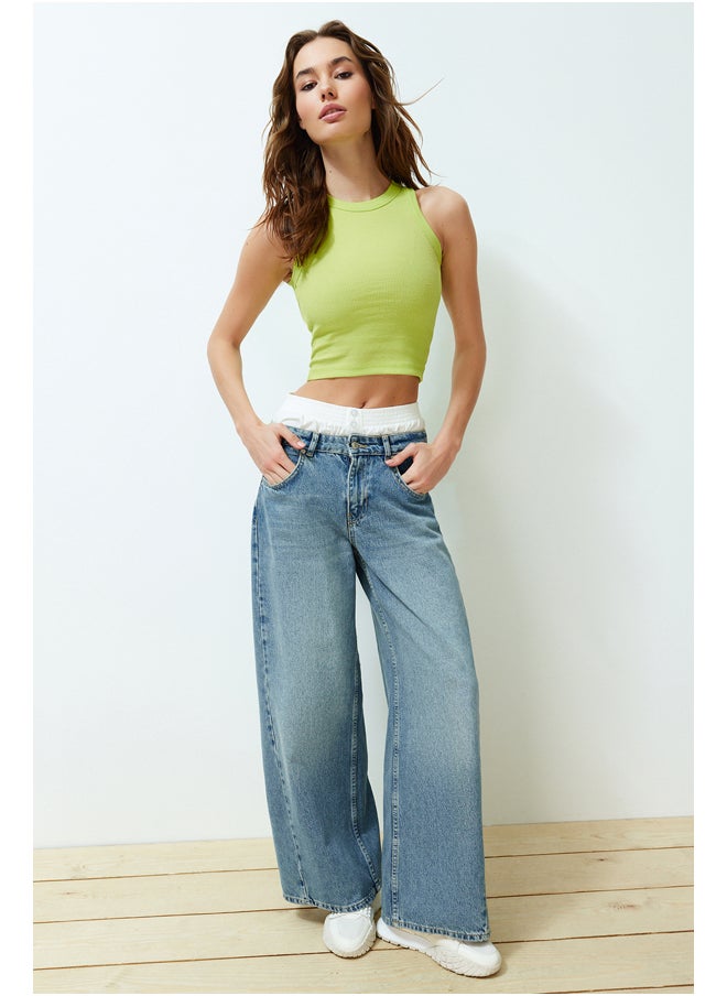 trendyol Neon Green Halter Neck Ribbed Flexible Knitted Tank Top TWOSS24AL00047  - Image 2