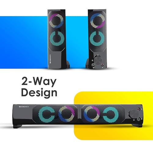 ZEBRONICS Wonder BAR 10, 2.0 USB Computer Speakers, 10 Watts, 2-in-1 Design, USB Powered, RGB Lights, AUX, Volume Control, Headphone/Mic Port, for Laptops & Desktop - Image 2