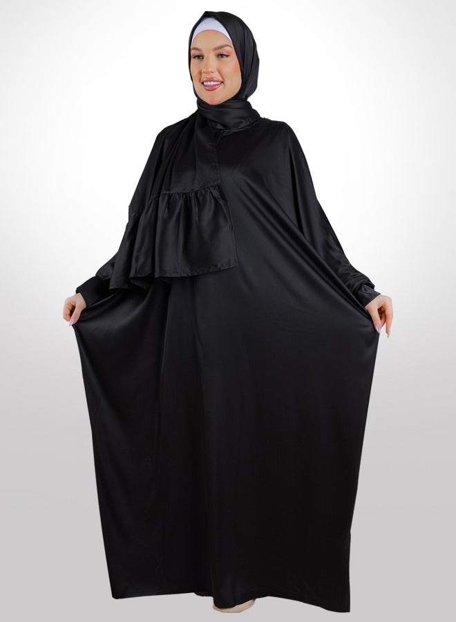 Zmurud Practical plain silky satin prayer dress with headscarf from zmurud fashion  - Image 1
