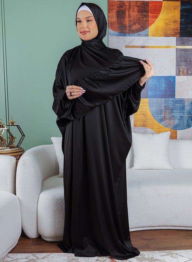 Zmurud Practical plain silky satin prayer dress with headscarf from zmurud fashion  - Image 3