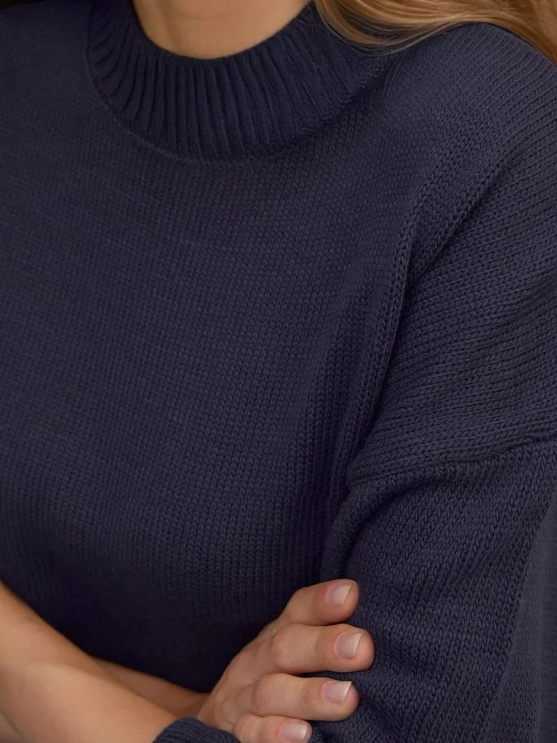 HICCUP Thick Knit Crew Neck Long Sweater