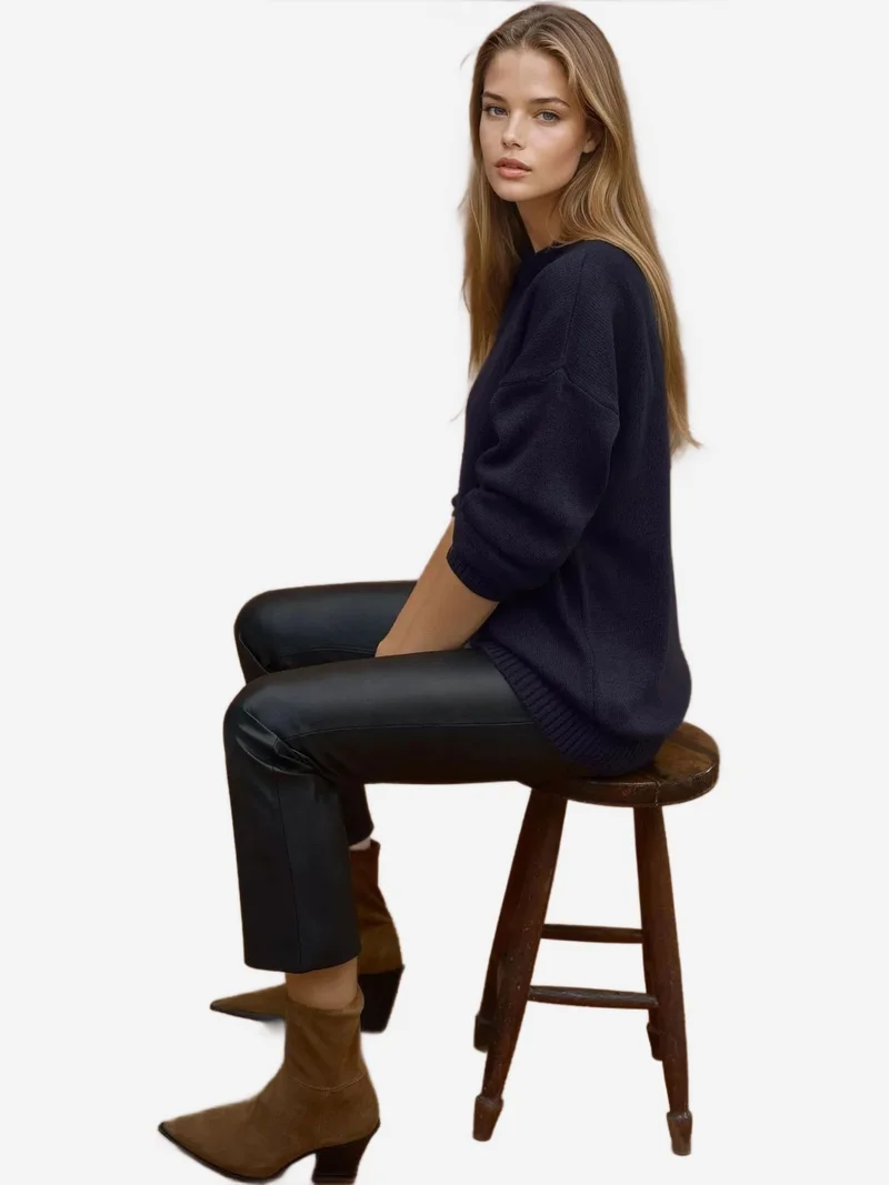 Hiccup Midnight Blue Thick Knit Crew Neck Long Sweater for Women | Best Price UAE
