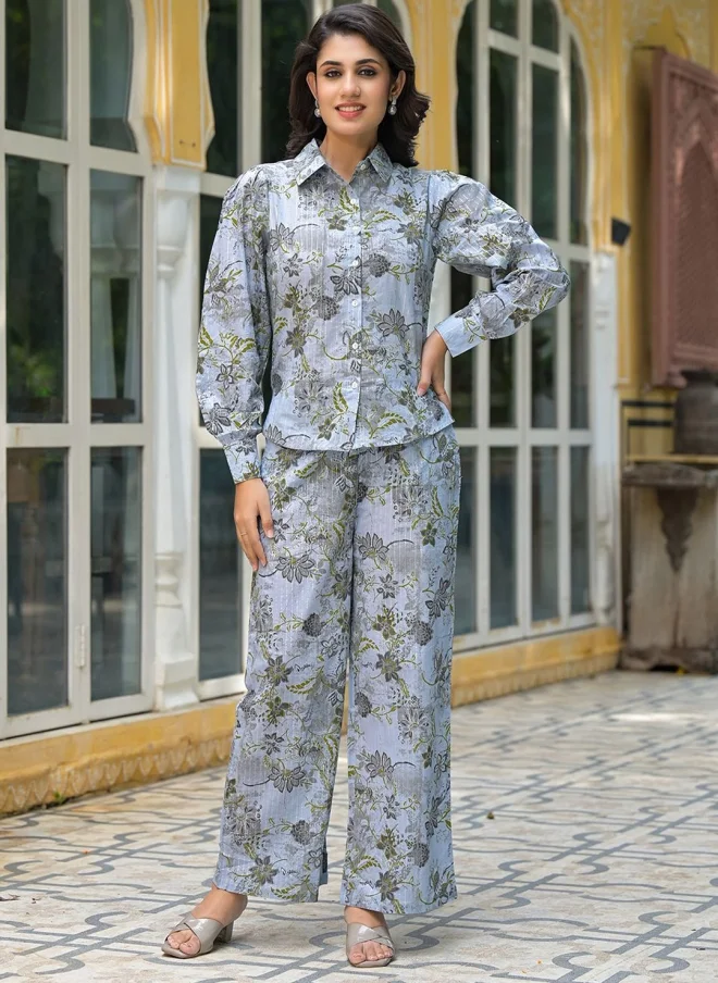 أيه كيه إس Floral Printed Cotton Shirt & Palazzo Set for Women