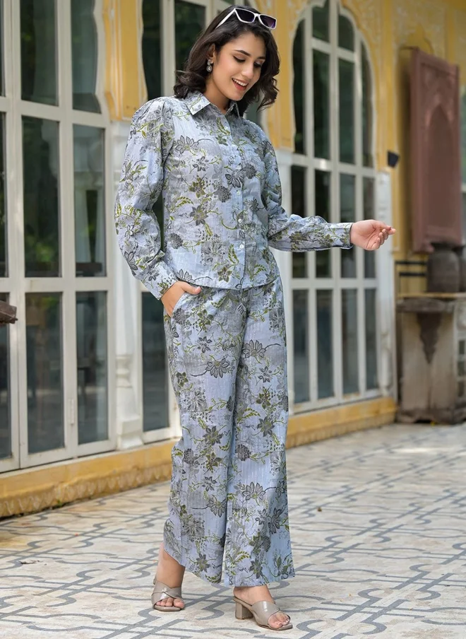 أيه كيه إس طقم قميص وبنطلون بالازو قطن بطبعة زهور للنساء