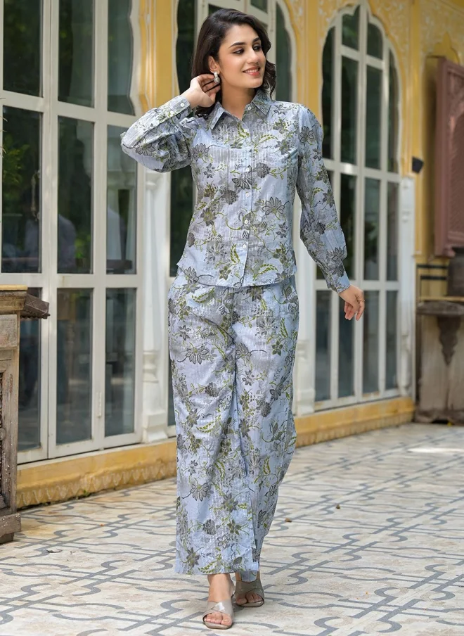 أيه كيه إس طقم قميص وبنطلون بالازو قطن بطبعة زهور للنساء