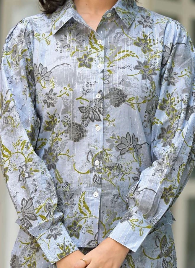 أيه كيه إس Floral Printed Cotton Shirt & Palazzo Set for Women