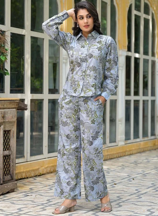 أيه كيه إس طقم قميص وبنطلون بالازو قطن بطبعة زهور للنساء