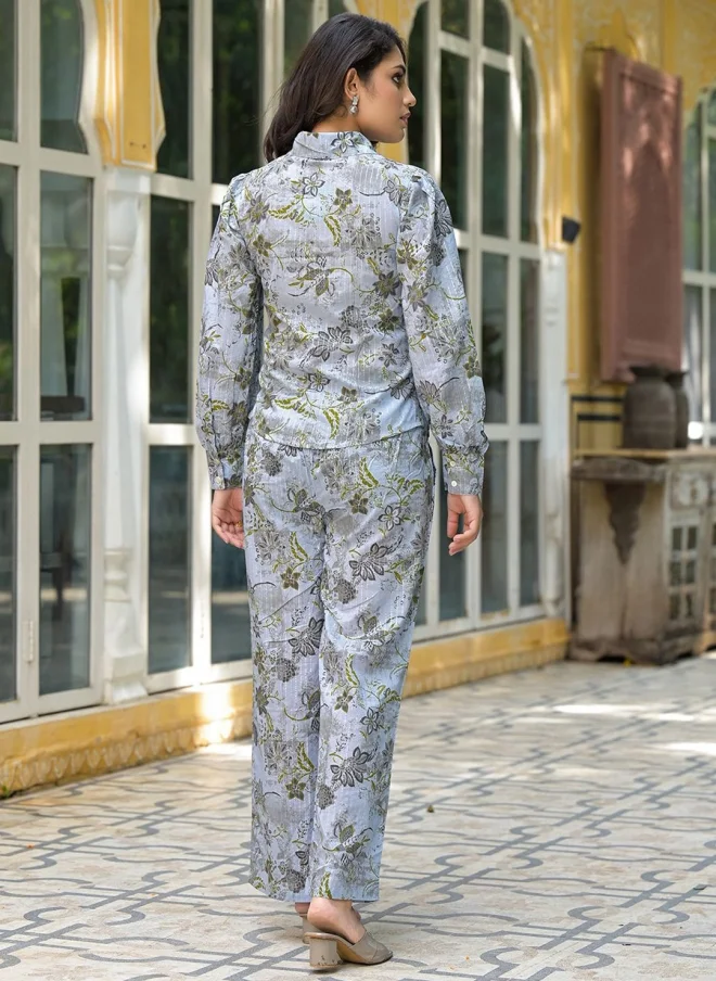 أيه كيه إس طقم قميص وبنطلون بالازو قطن بطبعة زهور للنساء