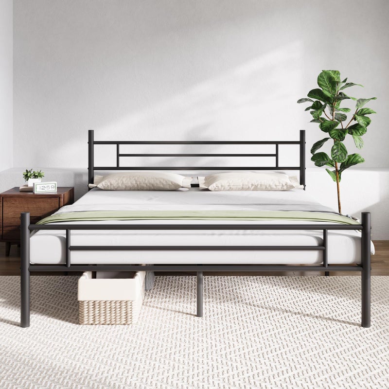 Novilla King Size Bed Frame with Headboard and Footboard 14 Inch Metal Platform Bed Frame King Large Storage Space Strong Metal Slats Support Mattress Foundation No Box Spring Needed