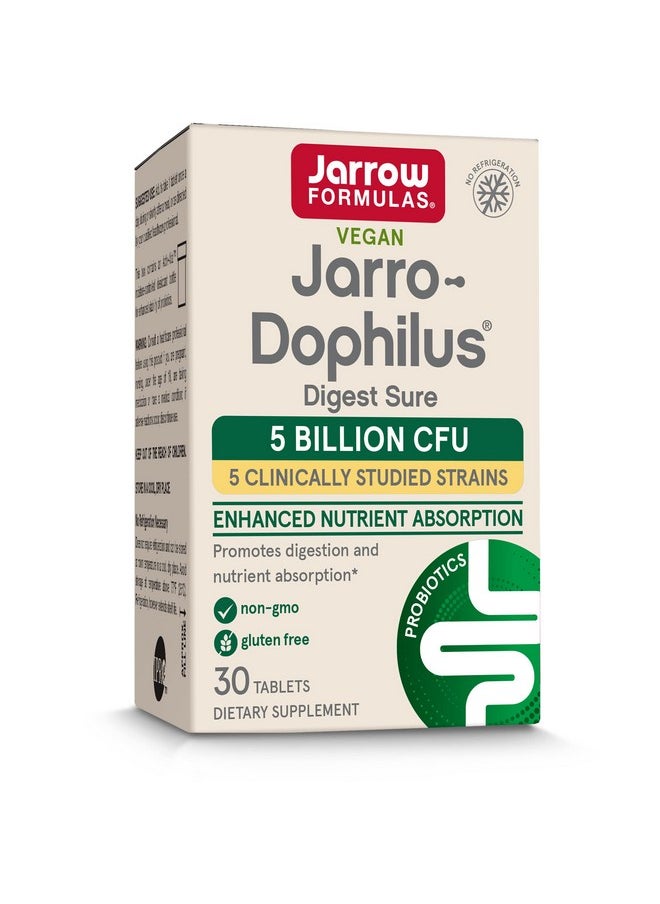 jarrow formulas Jarrodophilus Digest Sure Probiotics Supplement 5 Billion Cfu + Digestive Enzymes 30 Bilayer Tablets Promotes Digestion & Nutrient Absorption 30 Servings (Packaging May Vary)  - Image 1