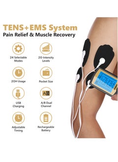 RIGID FITNESS TENS EMS Muscle Stimulator With 24 Massage Modes - Pain Relief Massager, Nerve & Muscle Activation - Includes 10 Electrode Pads & Carry Bag - For Better Blood Flow, Relaxation & Recovery  - Image 3