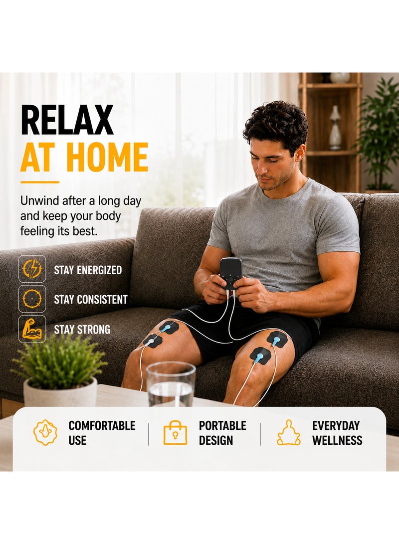 RIGID FITNESS TENS EMS Muscle Stimulator With 24 Massage Modes - Pain Relief Massager, Nerve & Muscle Activation - Includes 10 Electrode Pads & Carry Bag - For Better Blood Flow, Relaxation & Recovery - Image 4