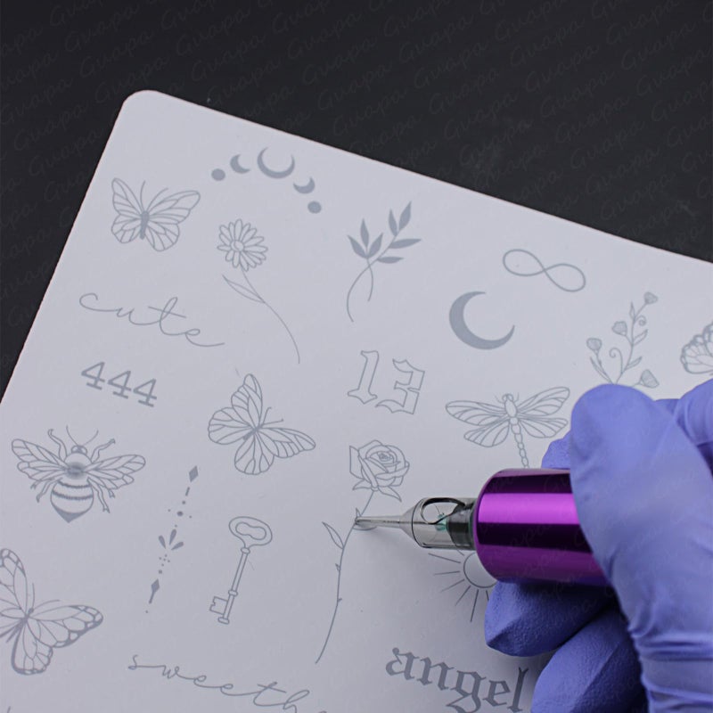 MARLLOGIVA 3pcs Pink Tiny Tattoos Practice Skin Silicone Tattoo Skin Tiny Tattoo Stencil Over 80 Pattens Fine Line Practice Sheet - Image 3