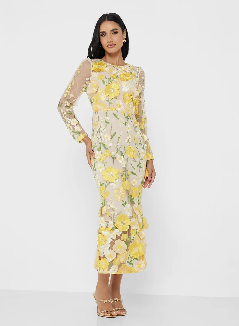 Ginger Boutique 3D Floral Applique Mermaid Maxi Gown