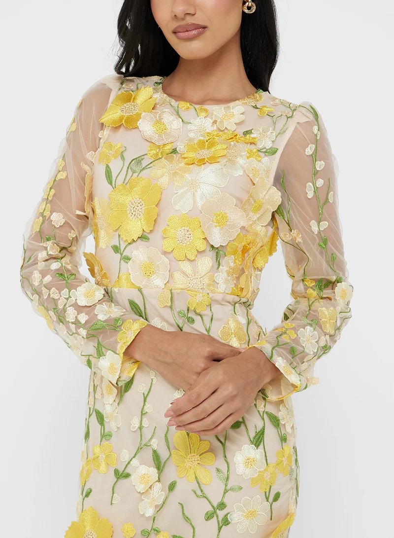 Ginger Boutique 3D Floral Applique Mermaid Maxi Gown