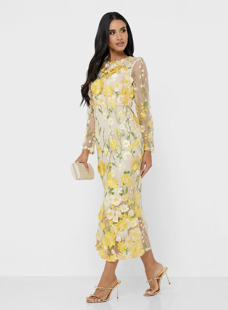 جينجر بوتيك 3D Floral Applique Mermaid Maxi Gown
