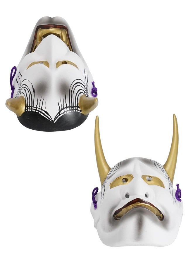 COTONOHA Hannya Mask Wall Decor - Ceramic Japanese Noh Theater Mask with Gold Horns, Traditional Design for Home or Office Decoration, 8.1 Inches - Image 5
