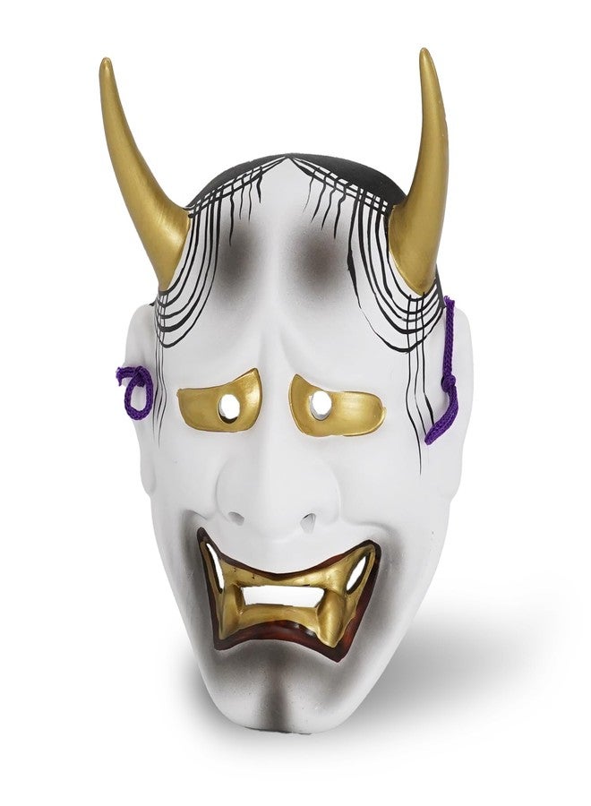 COTONOHA Hannya Mask Wall Decor - Ceramic Japanese Noh Theater Mask with Gold Horns, Traditional Design for Home or Office Decoration, 8.1 Inches - Image 1