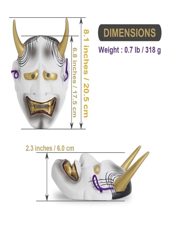 COTONOHA Hannya Mask Wall Decor - Ceramic Japanese Noh Theater Mask with Gold Horns, Traditional Design for Home or Office Decoration, 8.1 Inches - Image 4