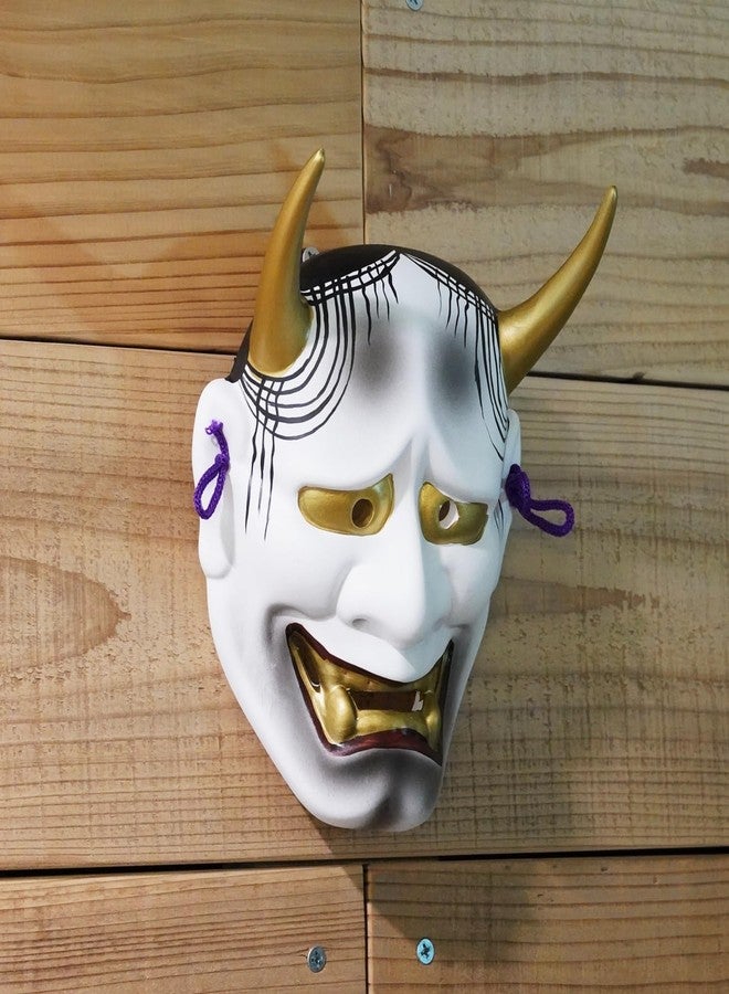COTONOHA Hannya Mask Wall Decor - Ceramic Japanese Noh Theater Mask with Gold Horns, Traditional Design for Home or Office Decoration, 8.1 Inches - Image 2