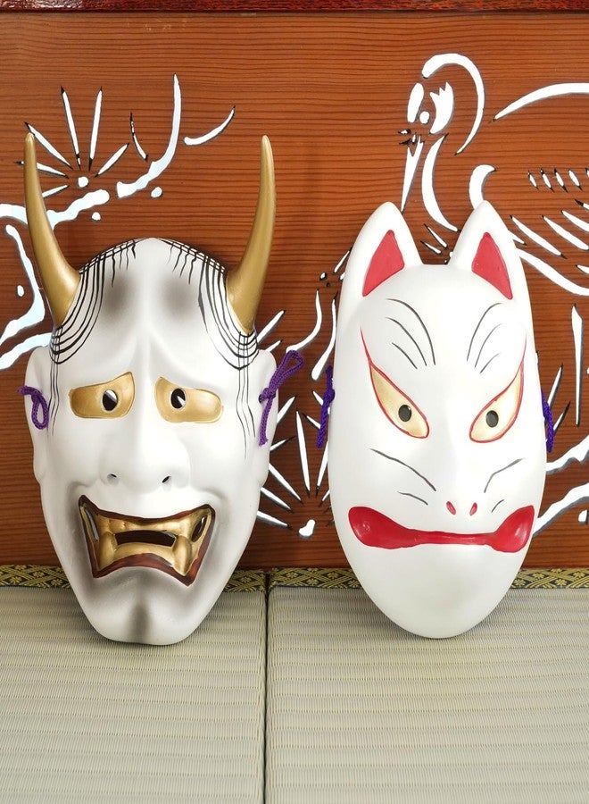 COTONOHA Hannya Mask Wall Decor - Ceramic Japanese Noh Theater Mask with Gold Horns, Traditional Design for Home or Office Decoration, 8.1 Inches - Image 3