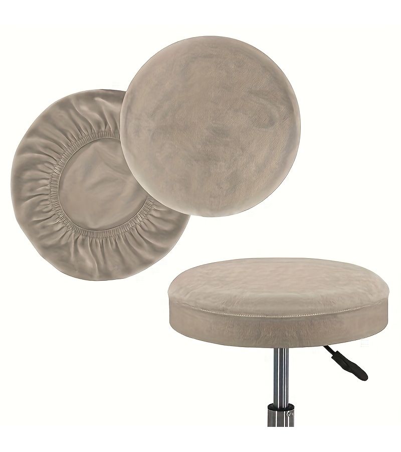 2pcs White Stretchable Quilted Stool Covers for Round Seats Soft Machine Washable - Image 2