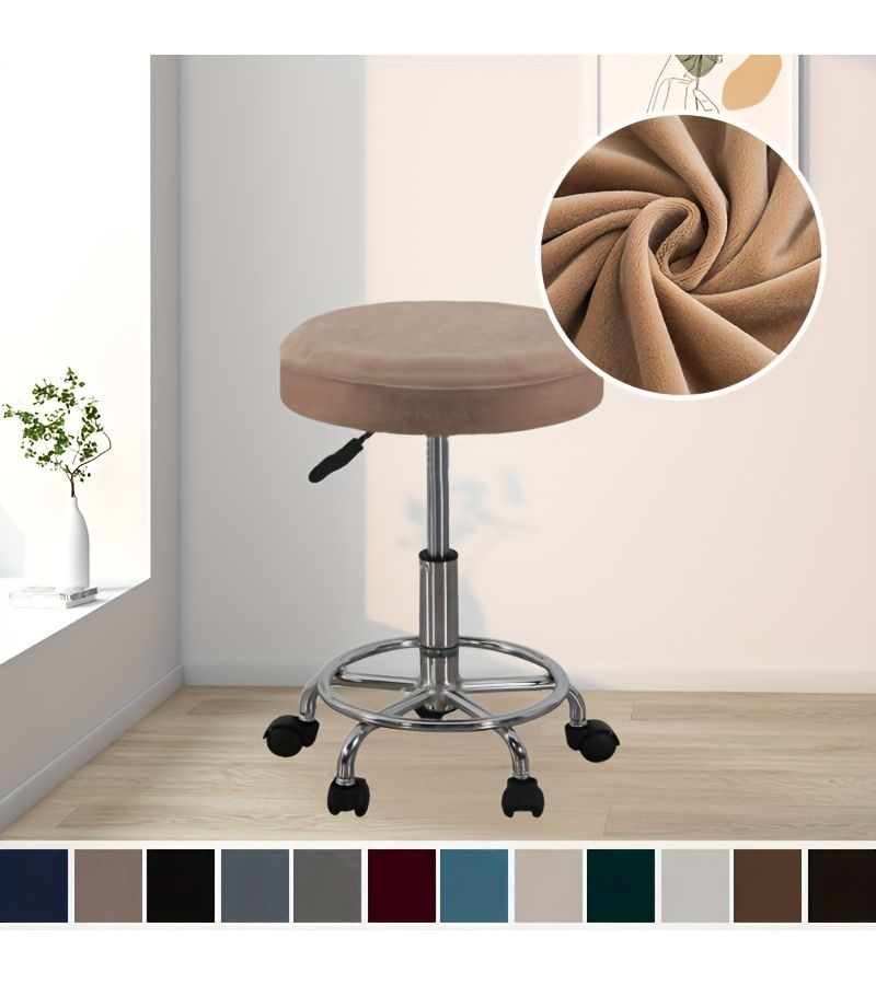 2pcs White Stretchable Quilted Stool Covers for Round Seats Soft Machine Washable - Image 1