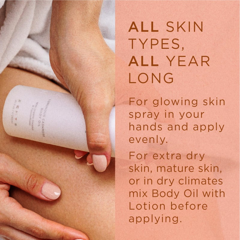 Zents Luminous Cashmere Body Oil (Travel Size - Mandarin Fragrance) | Moisturizing Body Oil with Vitamin E & Organic Coconut Oil | Softens & Smooths Skin | 1 fl oz | TSA Approved - Image 5