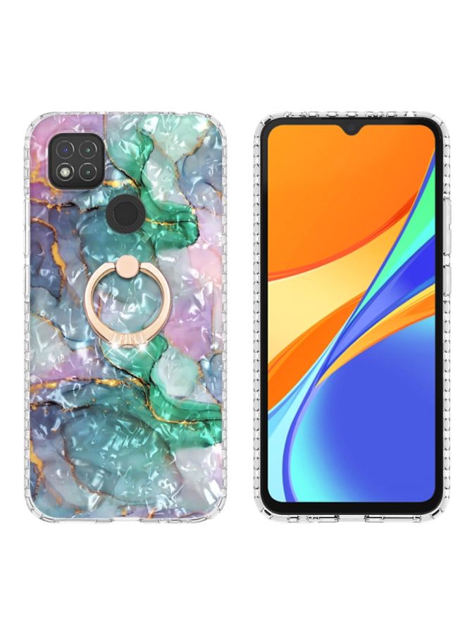 Case Cover For Xiaomi Redmi 9C / 9 Indian Version Ring Holder 2.0mm Airbag TPU Phone Case Ink Green Marble