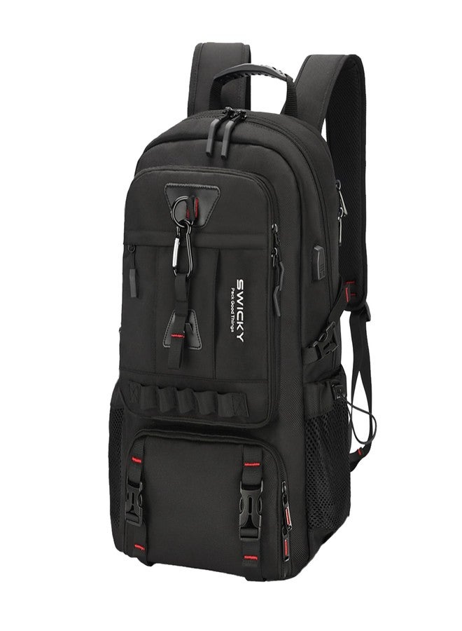 SWICKY 60L Large Expandable Travel Backpack with Shoe Compartment, Laptop Compartment, USB Port, Water Resistant, Unisex Backpack for Travel & Hiking (Black) - Image 1