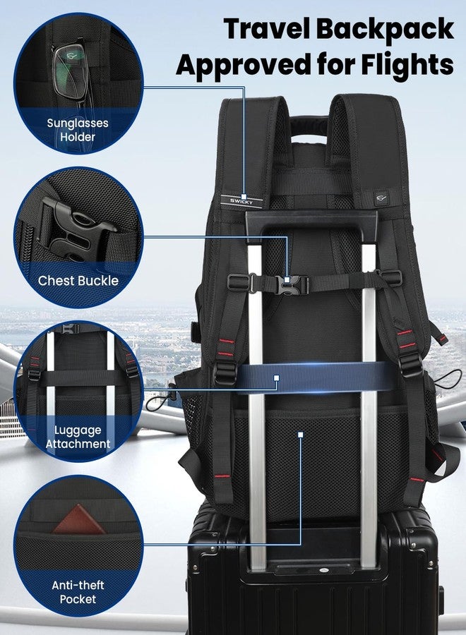 SWICKY 60L Large Expandable Travel Backpack with Shoe Compartment, Laptop Compartment, USB Port, Water Resistant, Unisex Backpack for Travel & Hiking (Black) - Image 5