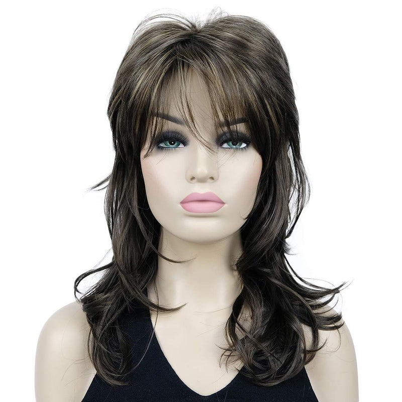 Lydell Lydell Long Soft Shaggy Layered Classic Cap Full Synthetic Wig Wigs 8TT124 Brown with Highlights 