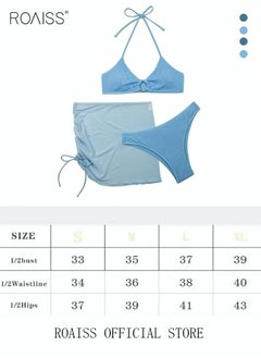 roaiss 3 Pack Bikini Sets Halter Beachwear Ladies Tankini Swimsuit Hollow Out Beach Skirt Push Up Textured Ring Linked for Swimwear Blue  - Image 3