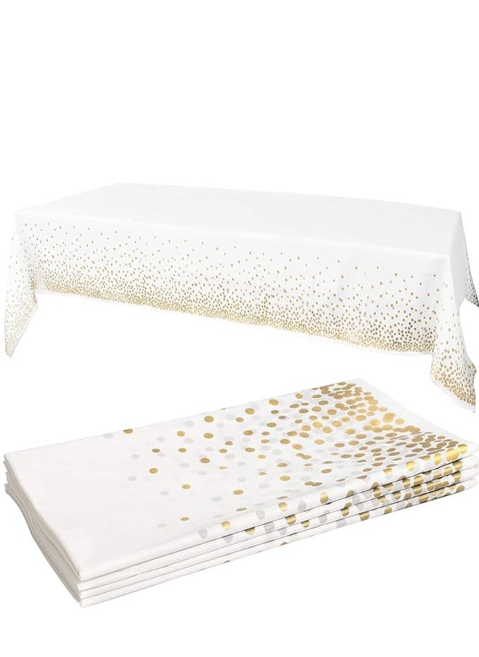 Generic Disposable Plastic Tablecloth 4 Pack 137x274cm with Gold Polka Dots - Perfect for Parties and Events  - Image 1