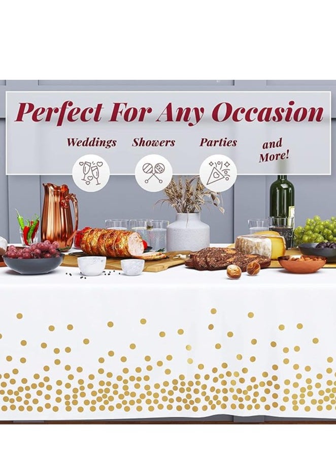 Generic Disposable Plastic Tablecloth 4 Pack 137x274cm with Gold Polka Dots - Perfect for Parties and Events  - Image 4