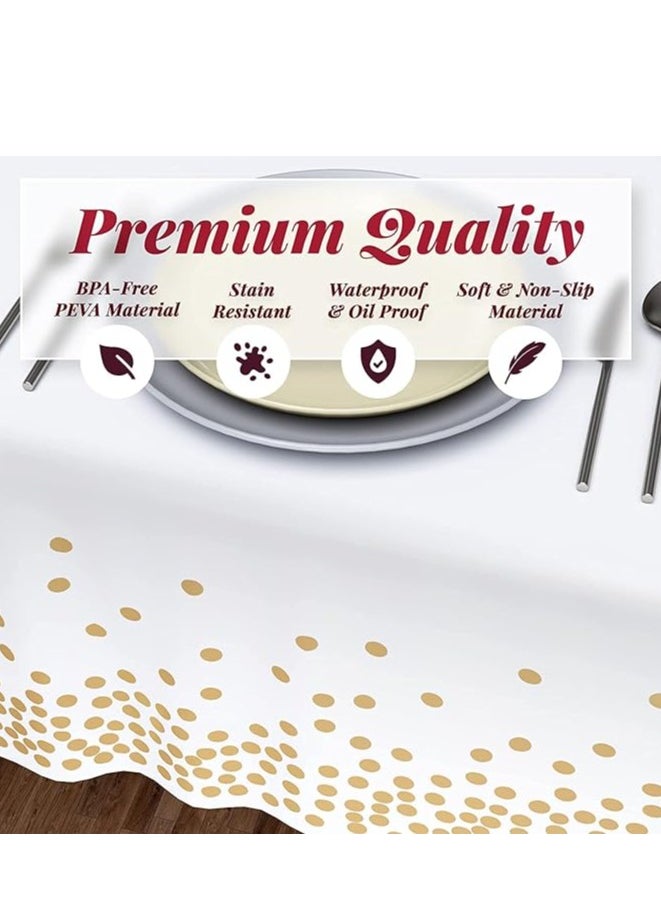 Generic Disposable Plastic Tablecloth 4 Pack 137x274cm with Gold Polka Dots - Perfect for Parties and Events  - Image 3