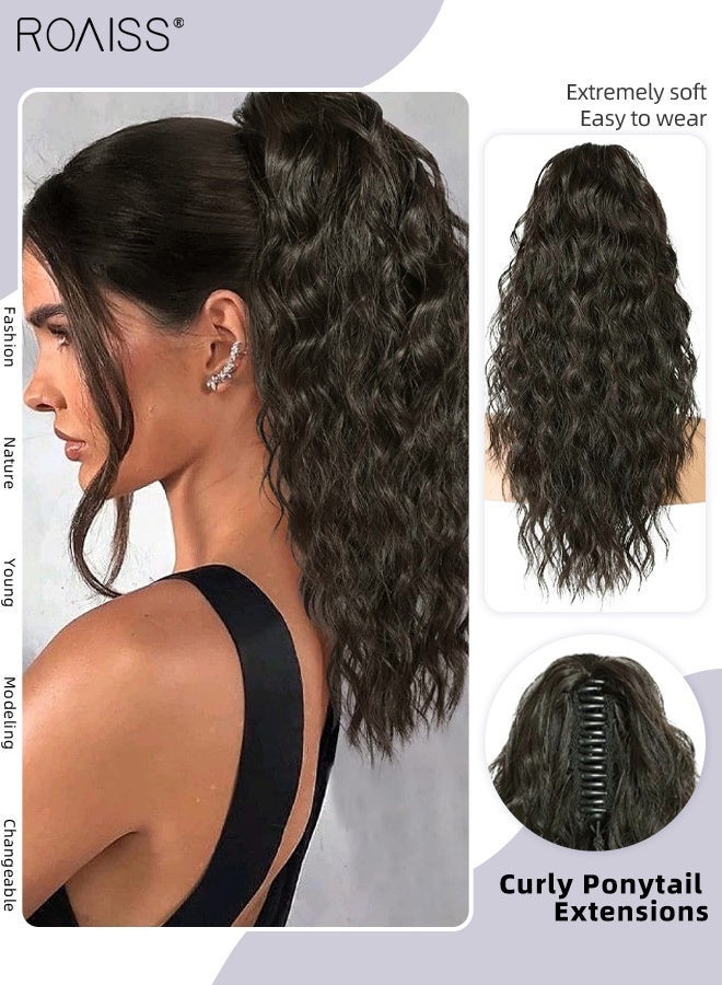 roaiss 18 Inch Ponytail Extensions Synthetic Pony Tail for Daily Party Use Long Curly Hair Ponytail Extension Claw Jaw Clip Natural Fluffy Ponytail Wig with Drawstring for Women - Image 1