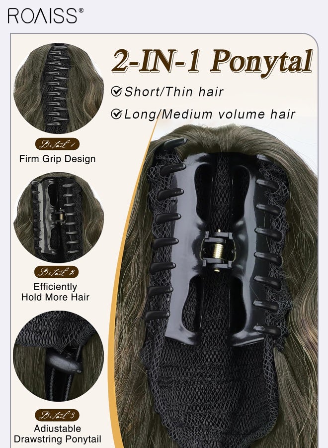 roaiss 18 Inch Ponytail Extensions Synthetic Pony Tail for Daily Party Use Long Curly Hair Ponytail Extension Claw Jaw Clip Natural Fluffy Ponytail Wig with Drawstring for Women - Image 3