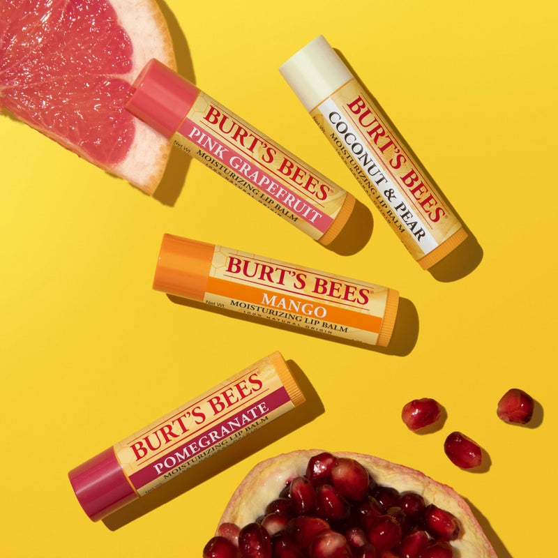 Burt's Bees Lip Balm - Pink Grapefruit, Mango, Coconut u0026 Pear, and Pomegranate Pack, Lip Moisturizer With Beeswax, Tint-Free, Natural Origin Conditioning Lip Treatment, 4 Tubes, 0.15 oz. - Image 5