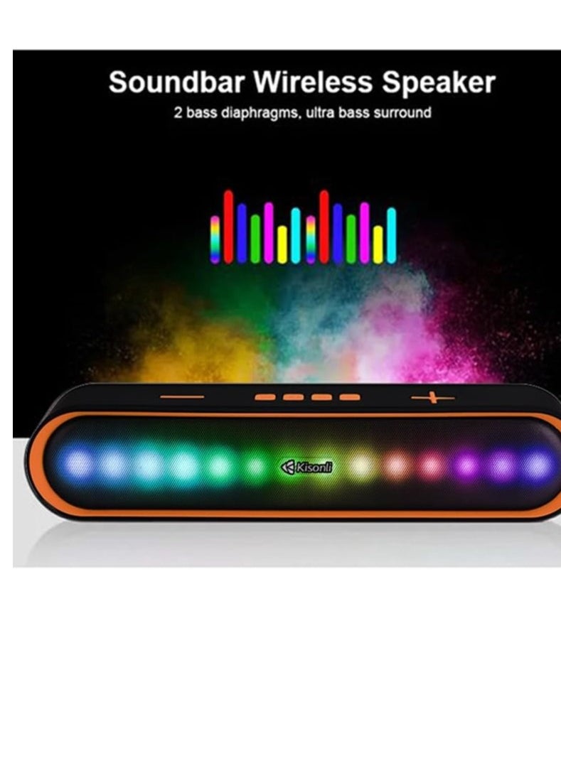 Kisonli - Kisonli LED-915 soundbar music speaker, bluetooth, RGB, 3 lighting modes switch,stereo, fancy music rhythm - orange - Image 1