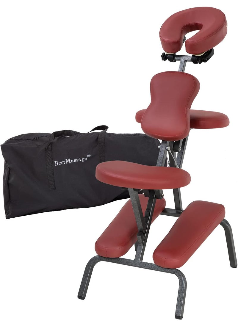 BestMassage Massage Chair Portable Massage Chairs Tattoo Folding Chairs High-Density Sponge Height Adjustable Face Cradle Light Weight Travel Spa Seat W/Carring Bag (Burgundy) 