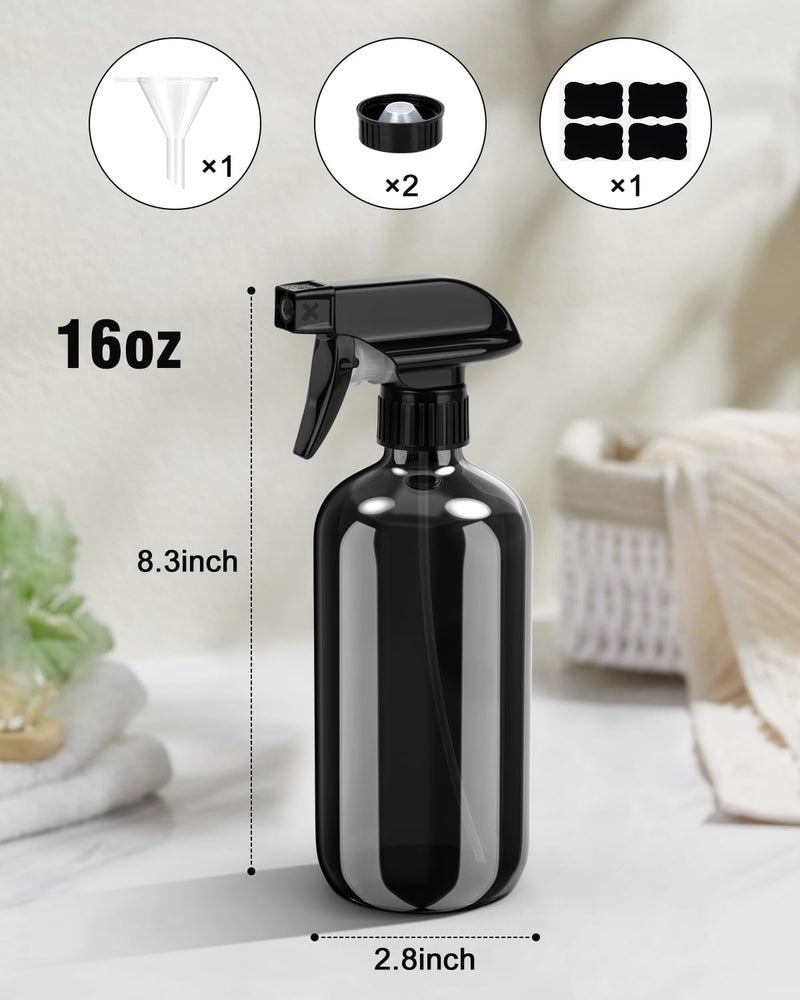 Bontip Glass Spray Bottle, Amber Glass Spray Bottle Set & Accessories for Non-toxic Window Cleaners Aromatherapy Facial hydration Watering Flowers Hair Care (2 Pack/16oz) (Amber) (Black, 16 oz) - Image 4